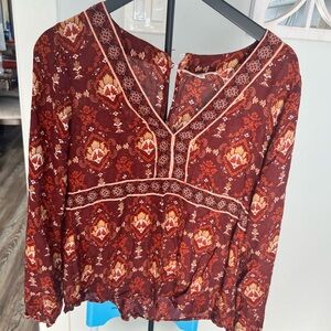 Idyllwind Burgundy Floral V-Neck Blouse